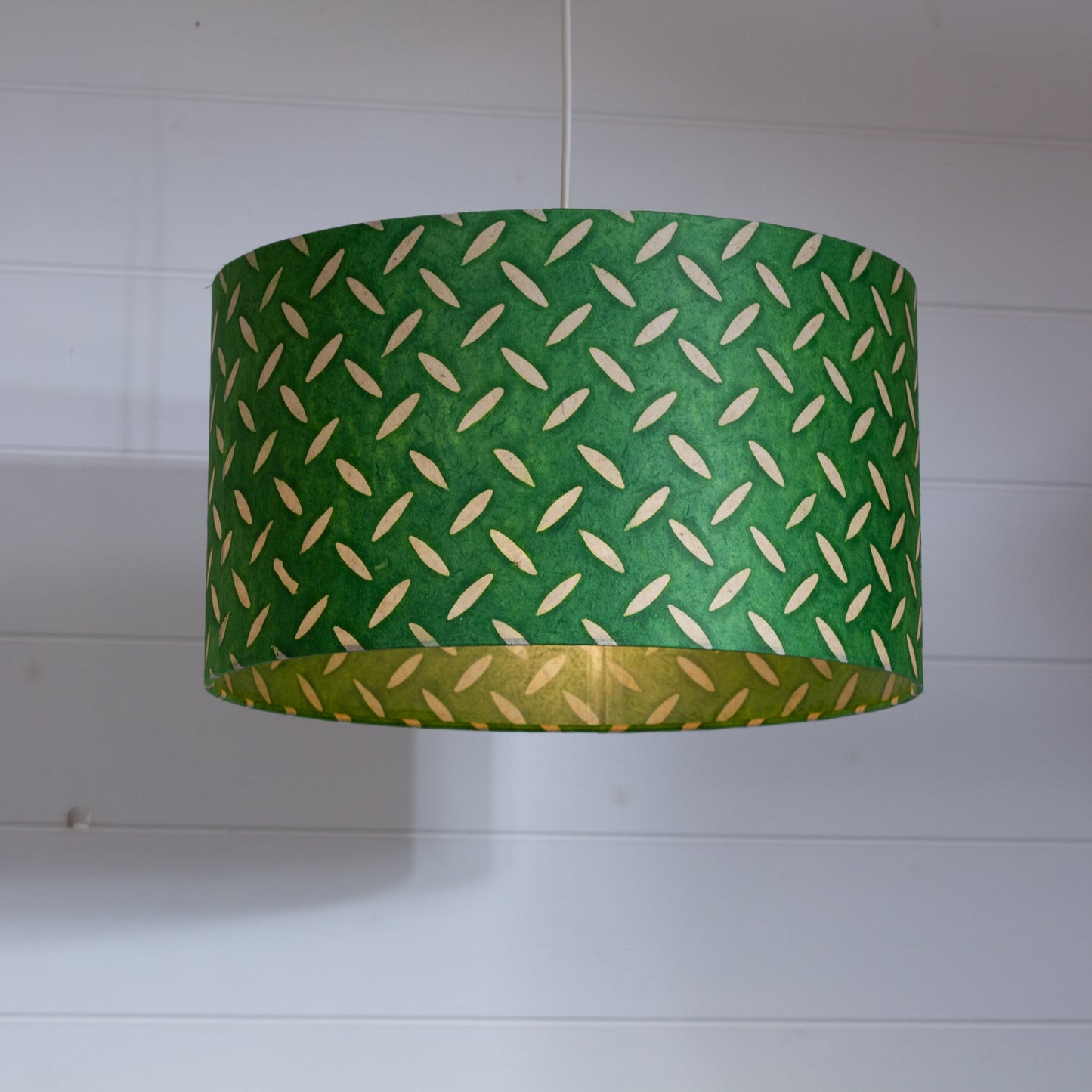 Drum Lamp Shade - P96 - Batik Tread Plate Green, 35cm(d) x 20cm(h)