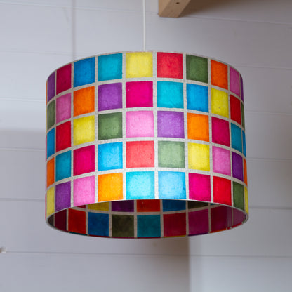 Drum Lamp Shade - P01 - Batik Multi Square, 35cm(d) x 30cm(h)