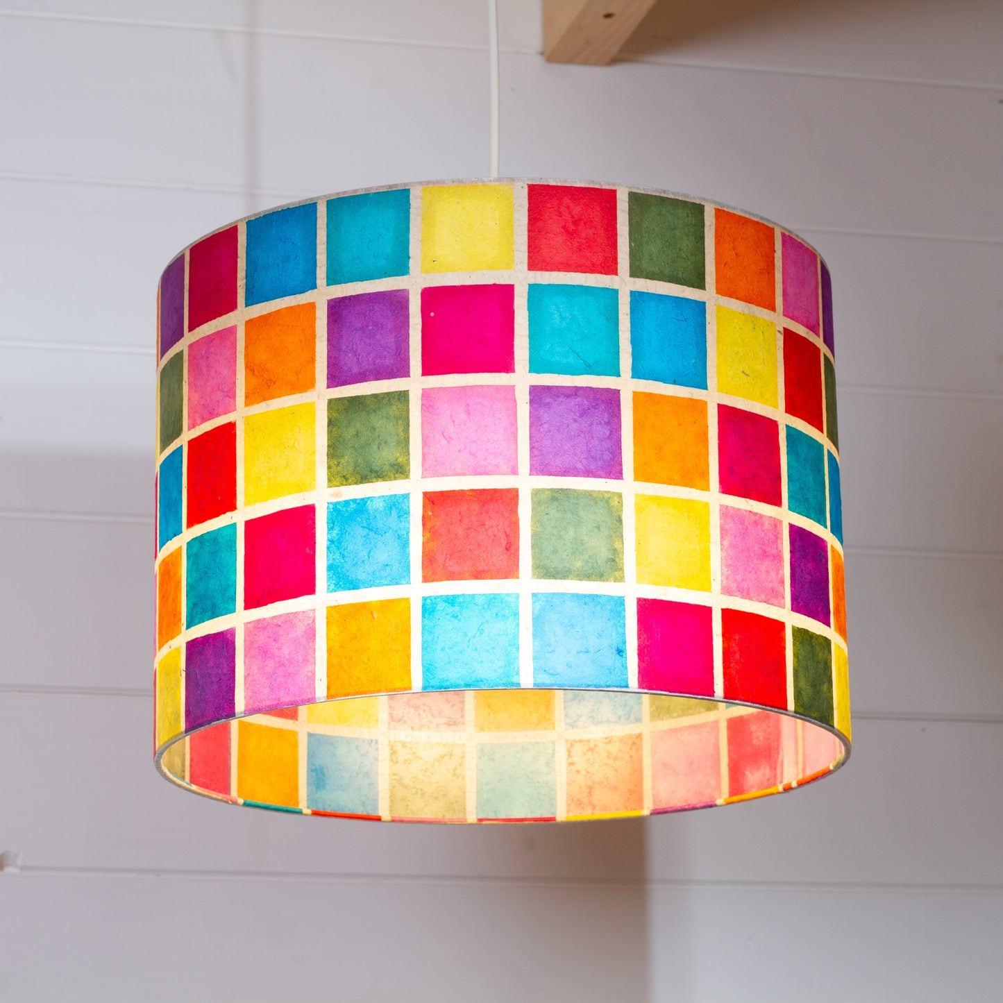 Drum Lamp Shade - P01 - Batik Multi Square, 35cm(d) x 30cm(h)