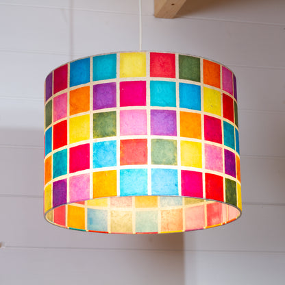 Drum Lamp Shade - P01 - Batik Multi Square, 35cm(d) x 30cm(h)