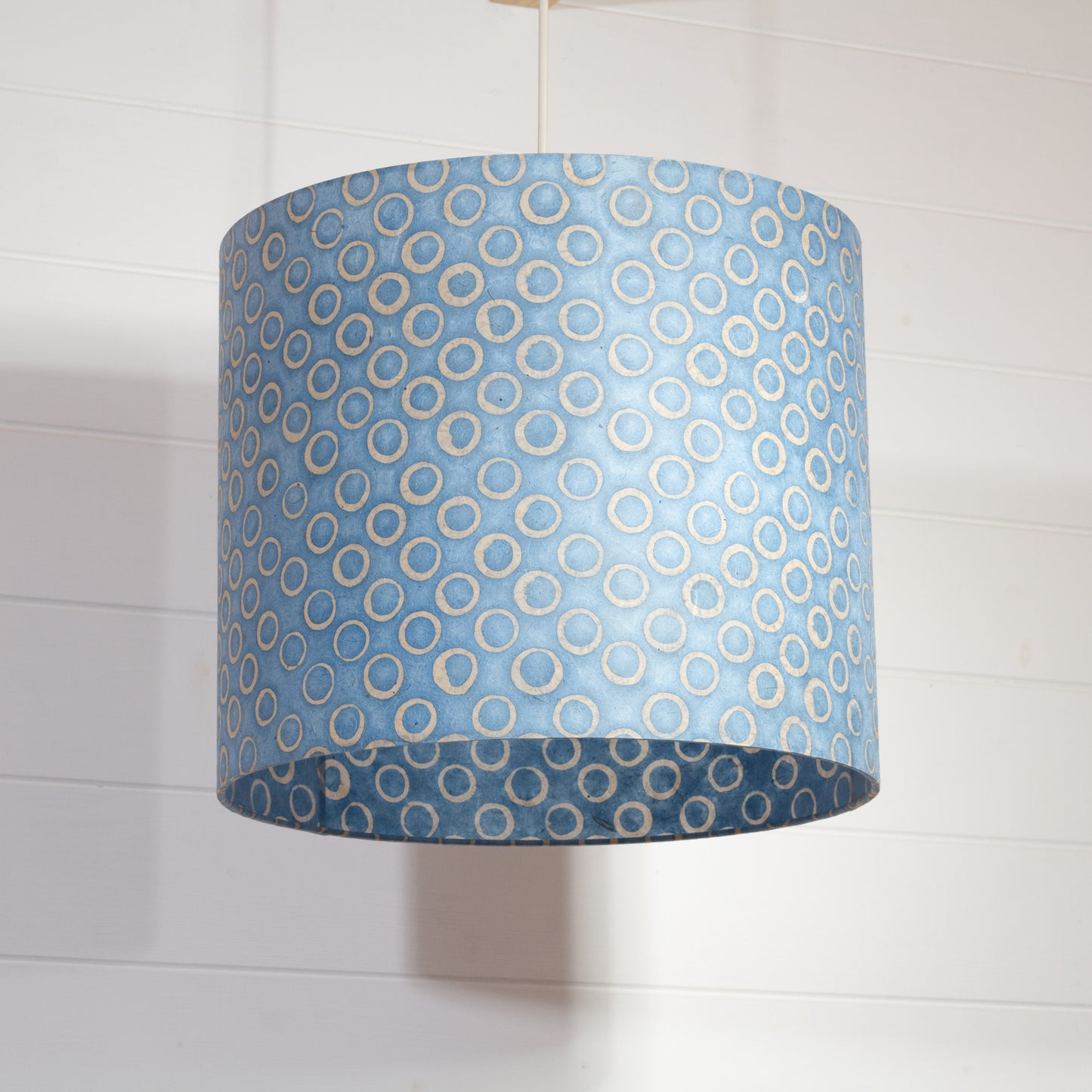 Drum Lamp Shade - P72 - Batik Blue Circles, 35cm(d) x 30cm(h)