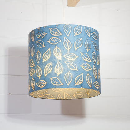 Drum Lamp Shade - P31 - Batik Leaf on Blue, 35cm(d) x 30cm(h)