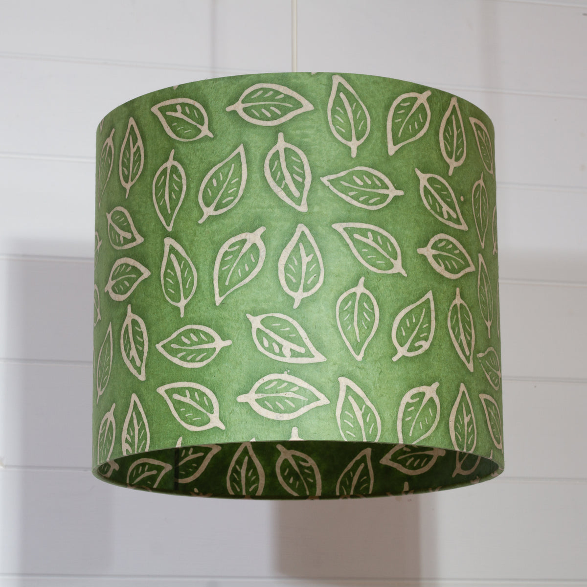 Drum Lamp Shade - P29 - Batik Leaf on Green, 35cm(d) x 30cm(h)