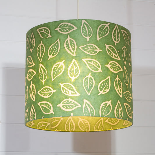 Drum Lamp Shade - P29 - Batik Leaf on Green, 35cm(d) x 30cm(h)