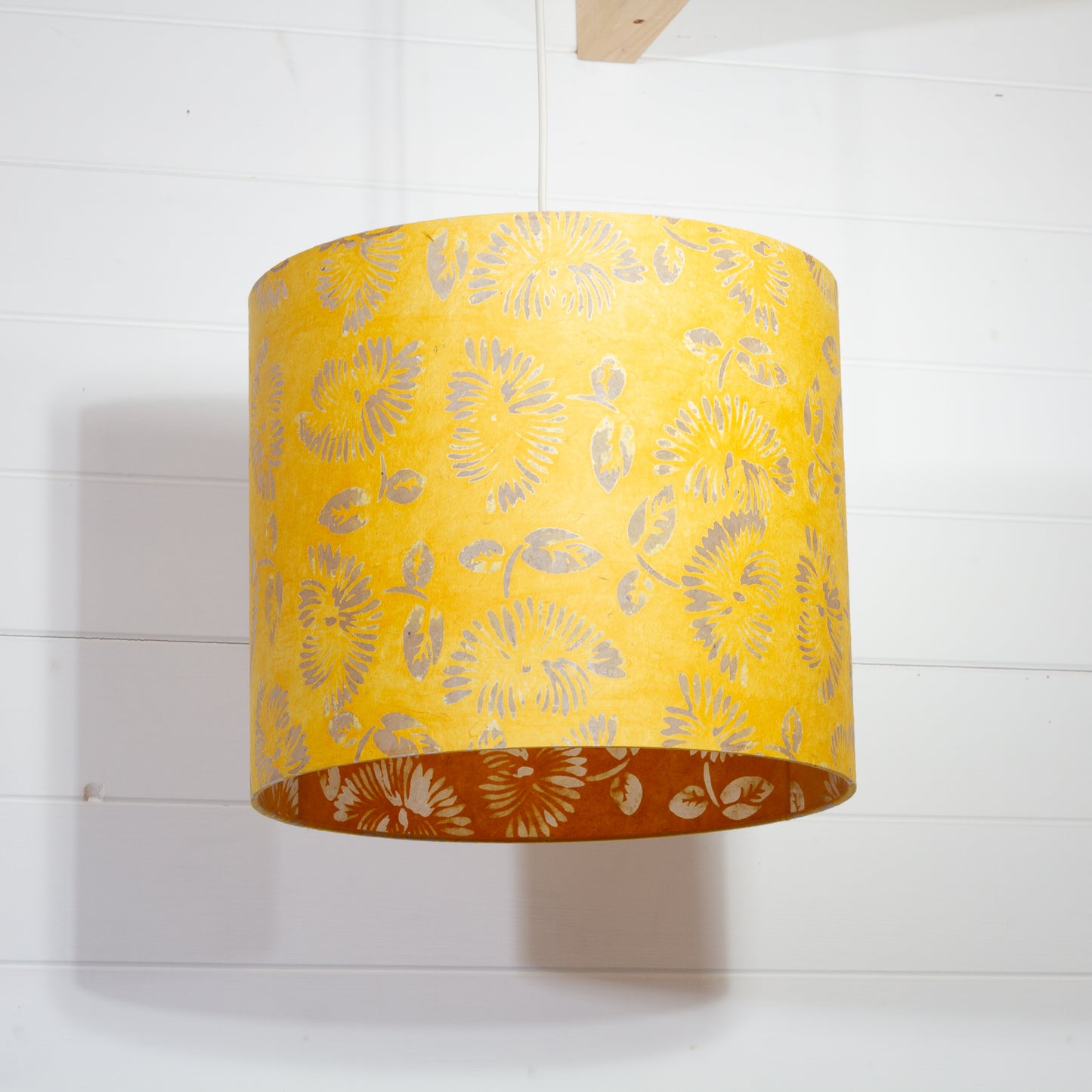 Drum Lamp Shade - B120 - Batik Peony Yellow, 35cm(d) x 30cm(h)