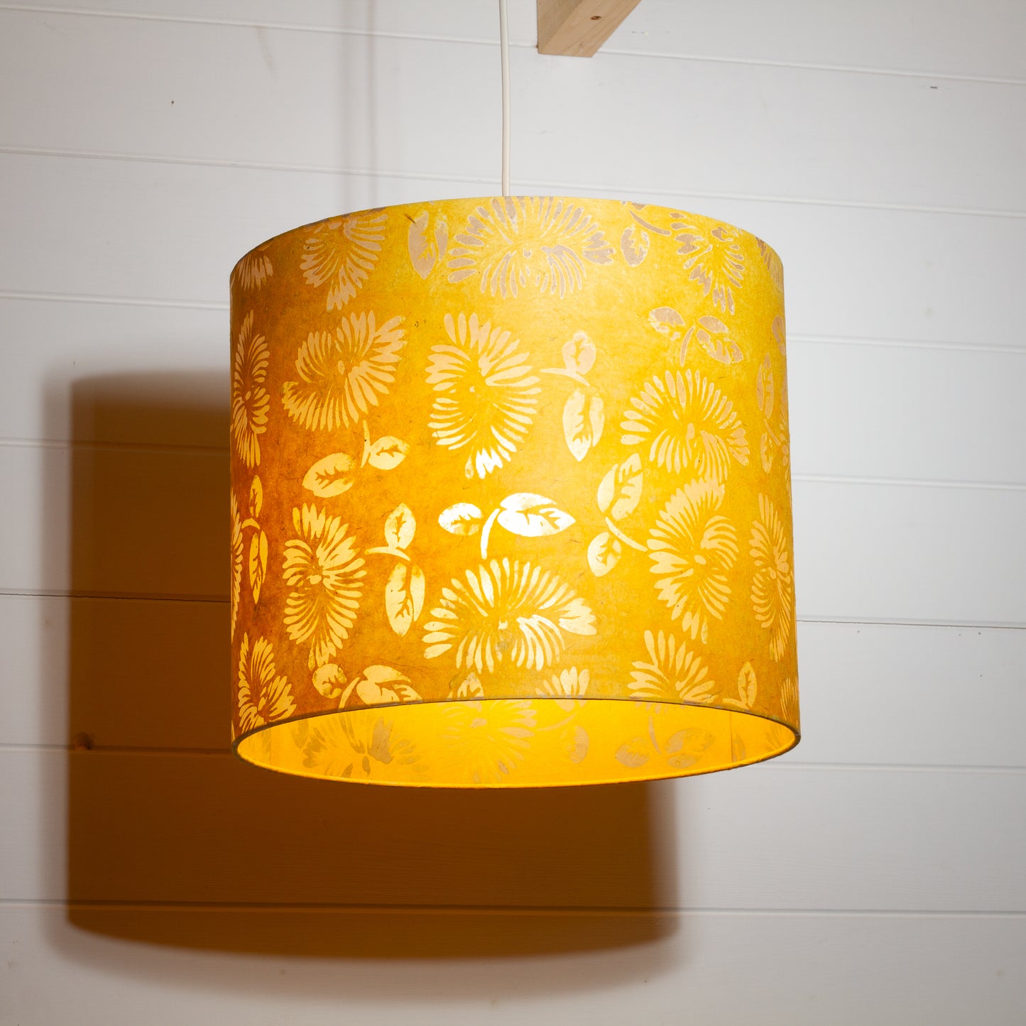 Drum Lamp Shade - B120 - Batik Peony Yellow, 35cm(d) x 30cm(h)