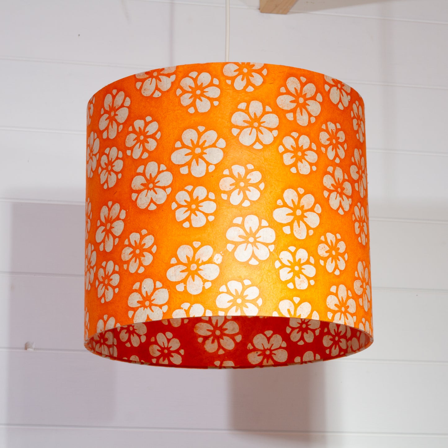 Drum Lamp Shade - P94 - Batik Star Flower on Orange, 35cm(d) x 30cm(h)