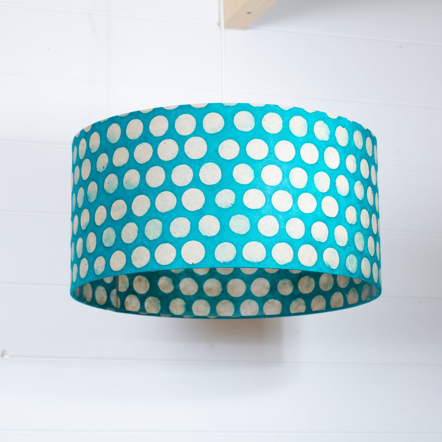 Drum Lamp Shade - P97 - Batik Dots on Cyan, 40cm(d) x 20cm(h)