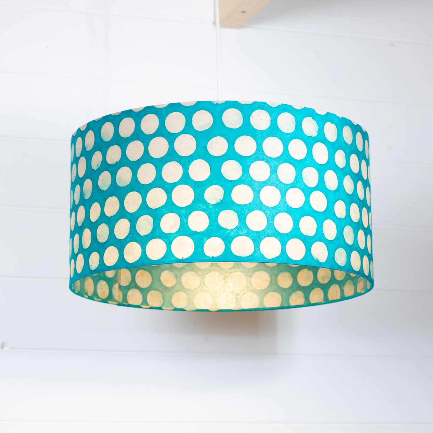 Drum Lamp Shade - P97 - Batik Dots on Cyan, 40cm(d) x 20cm(h)