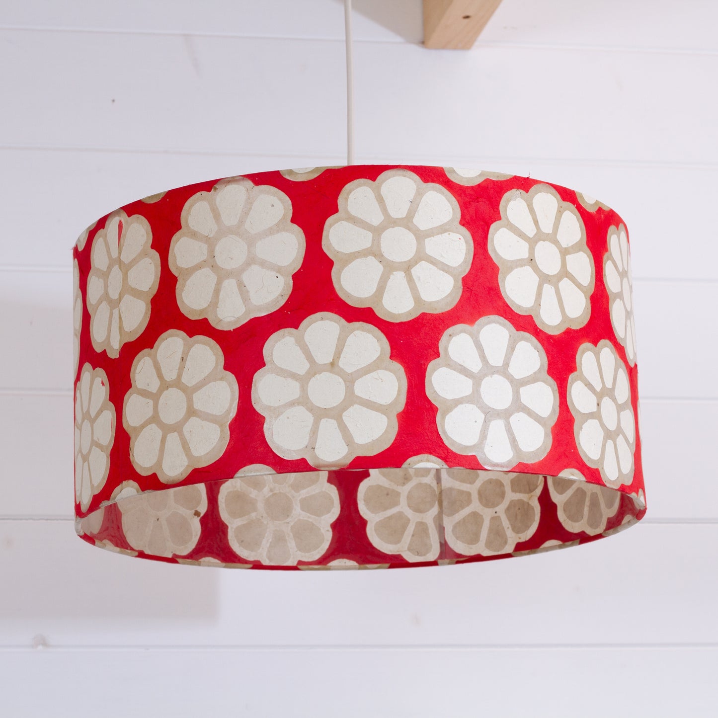 Drum Lamp Shade - P18 - Batik Big Flower on Red, 40cm(d) x 20cm(h)