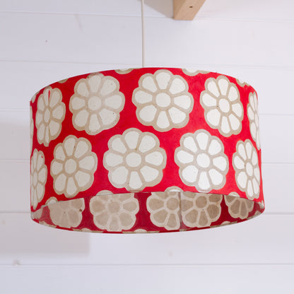Drum Lamp Shade - P18 - Batik Big Flower on Red, 40cm(d) x 20cm(h)