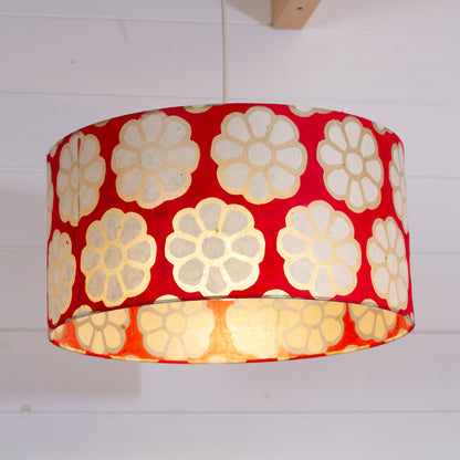 Drum Lamp Shade - P18 - Batik Big Flower on Red, 40cm(d) x 20cm(h)