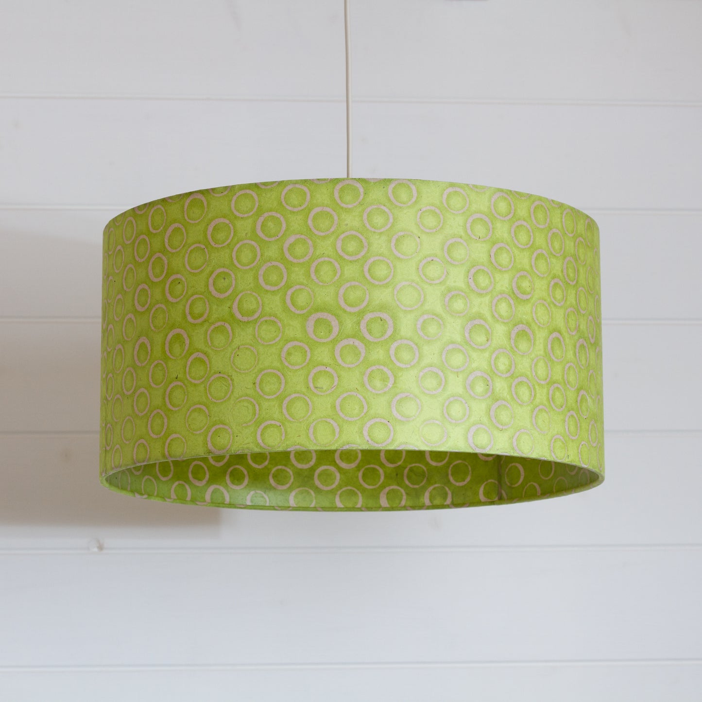 Drum Lamp Shade - P02 - Batik Lime Circles, 40cm(d) x 20cm(h)