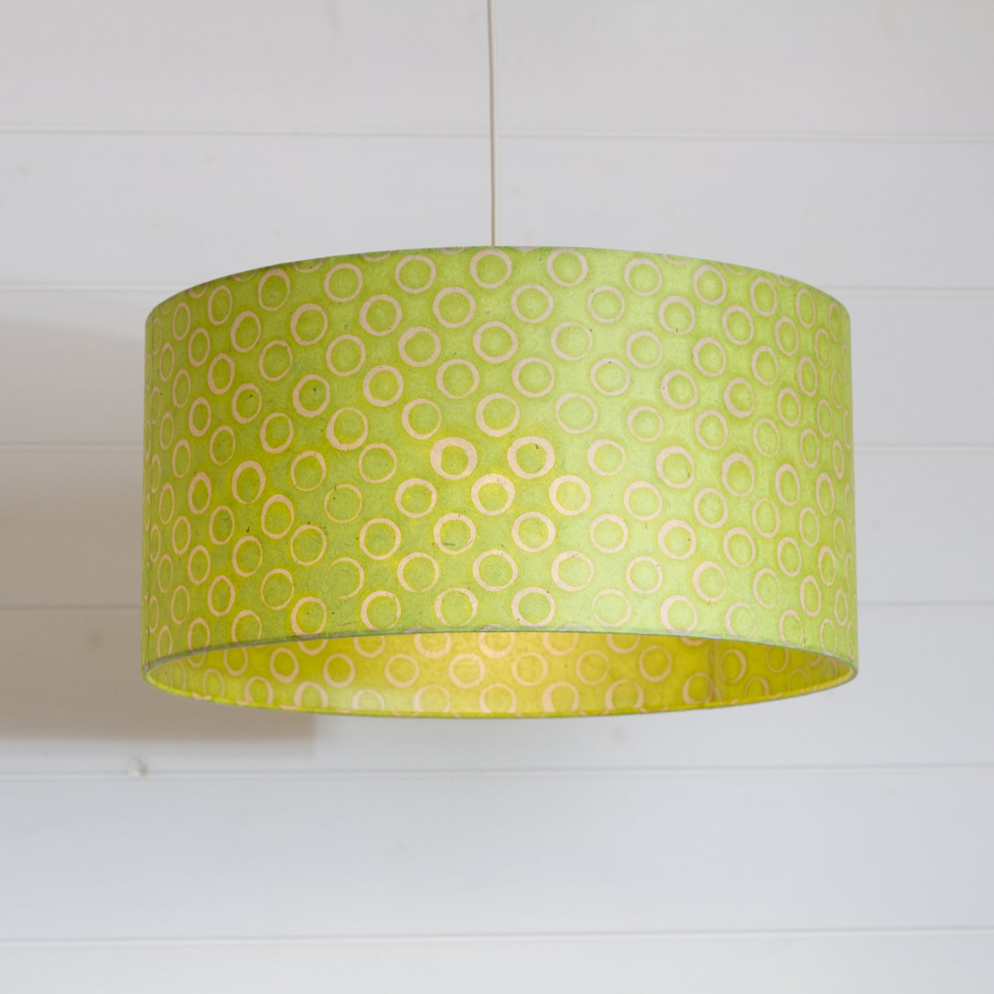 Drum Lamp Shade - P02 - Batik Lime Circles, 40cm(d) x 20cm(h)
