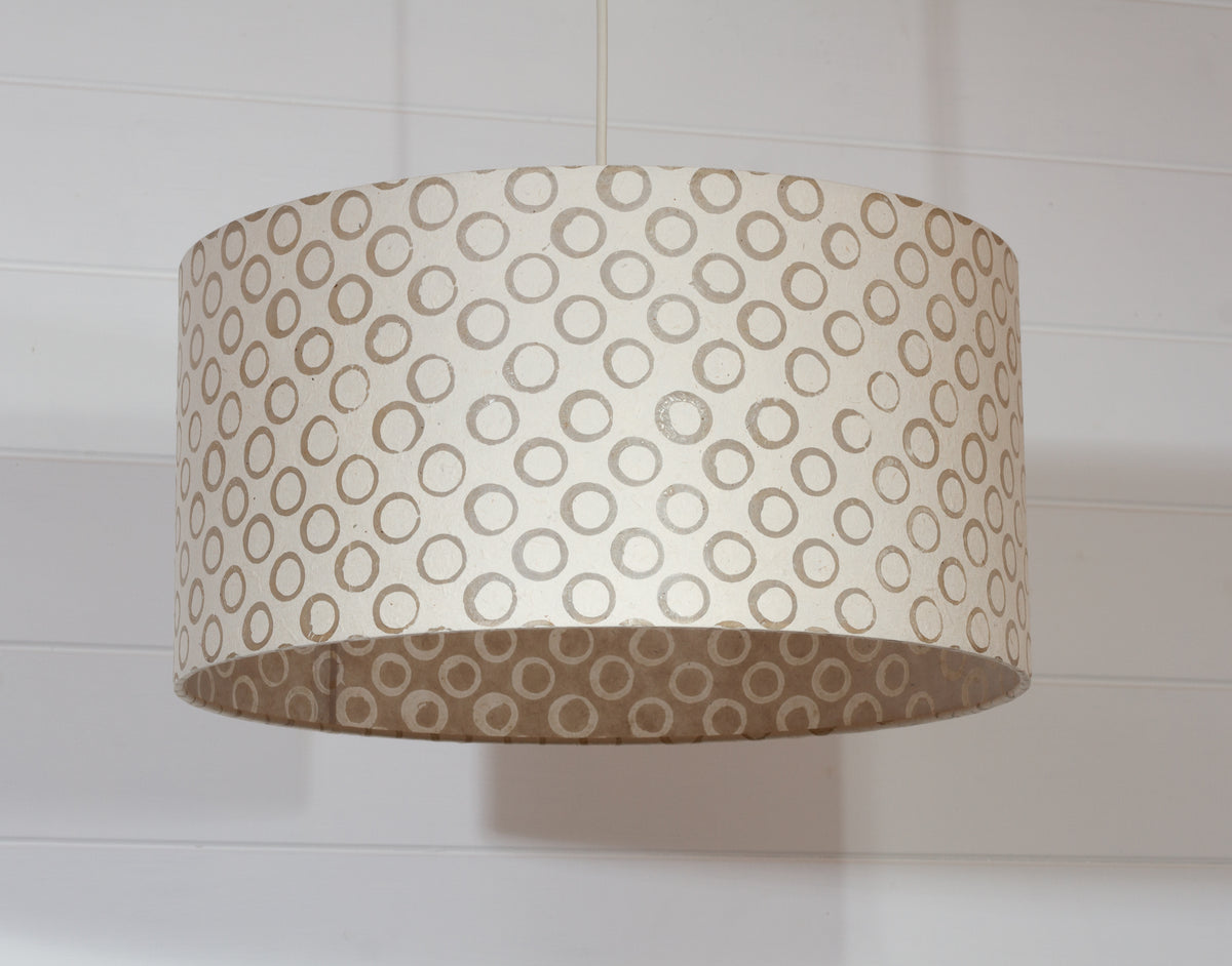 Drum Lamp Shade - P74 - Batik Natural Circles, 40cm(d) x 20cm(h)