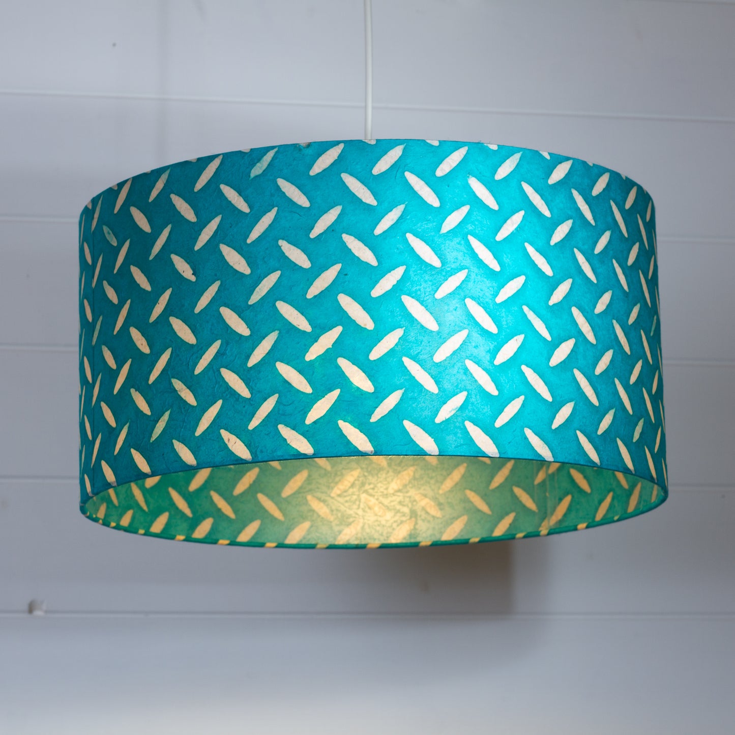 Drum Lamp Shade - P15 - Batik Tread Plate Mint Green, 40cm(d) x 20cm(h)