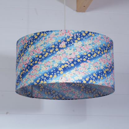 Drum Lamp Shade - F120 ~ Cherry Blossom Blues Fabric, 40cm(d) x 20cm(h)