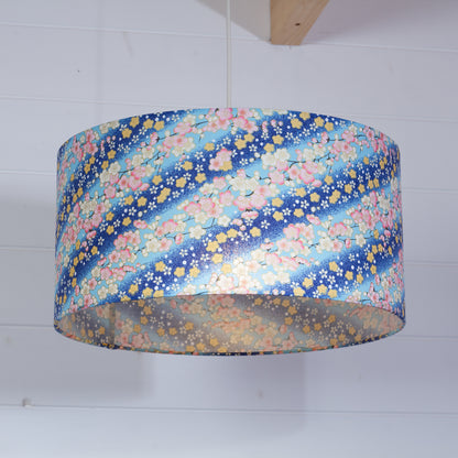 Drum Lamp Shade - F120 ~ Cherry Blossom Blues Fabric, 40cm(d) x 20cm(h)