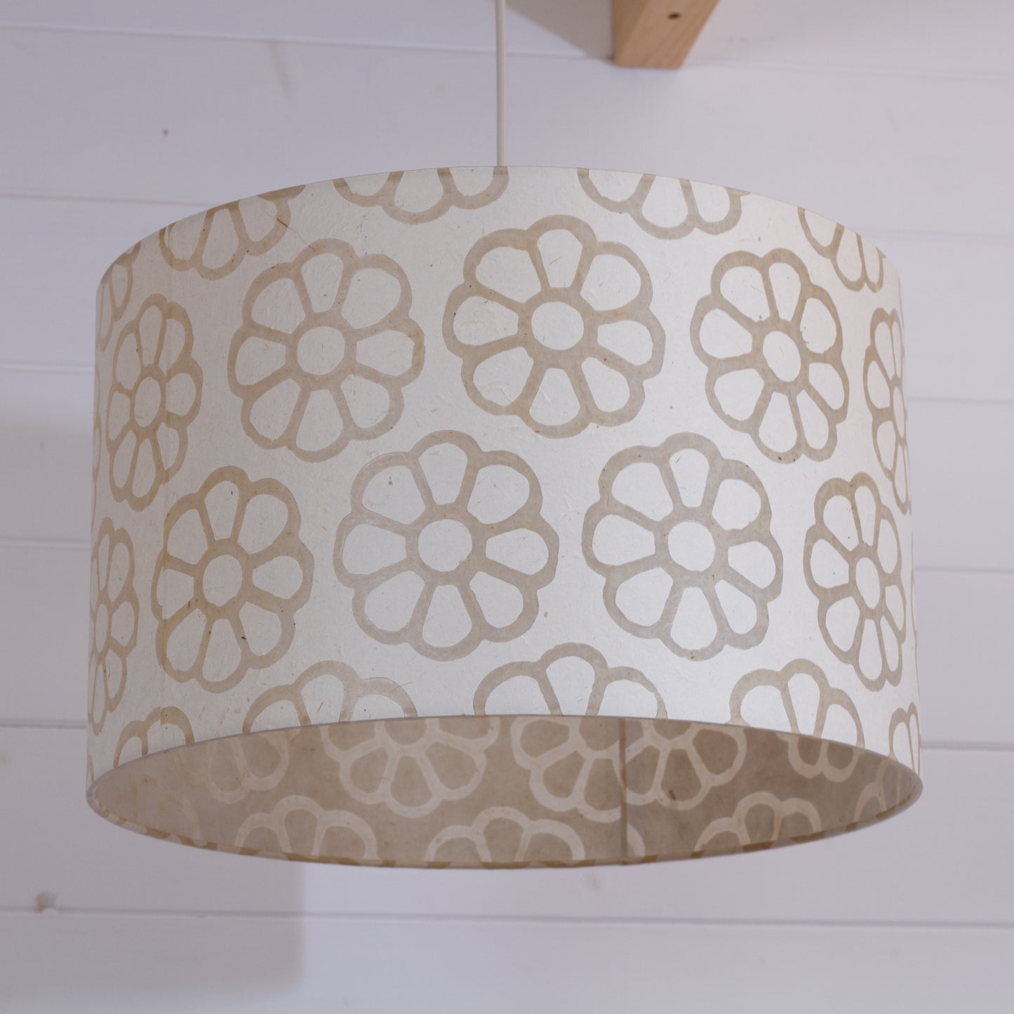 Drum Lamp Shade - P17 - Batik Big Flower on Natural, 40cm(d) x 25cm(h)