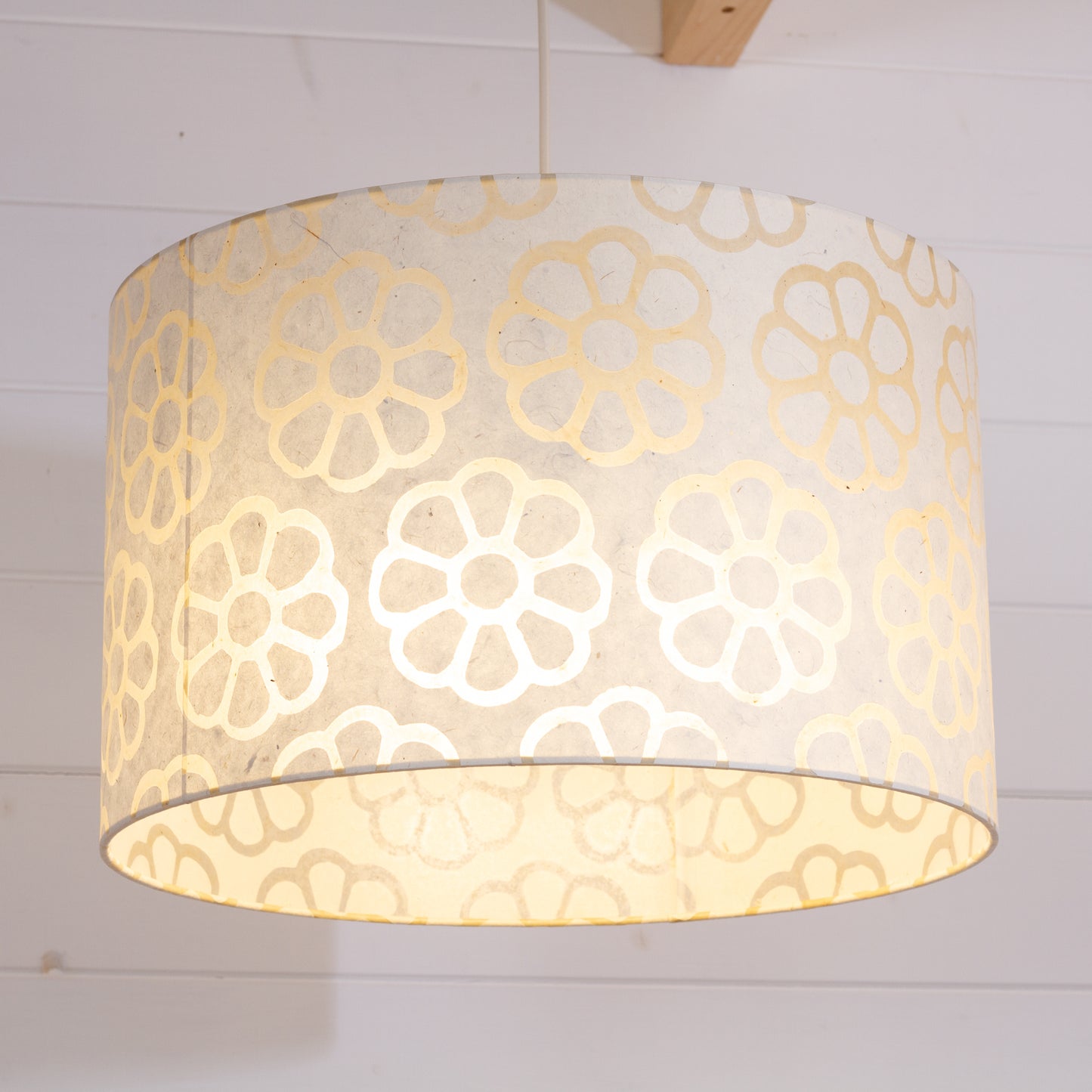 Drum Lamp Shade - P17 - Batik Big Flower on Natural, 40cm(d) x 25cm(h)