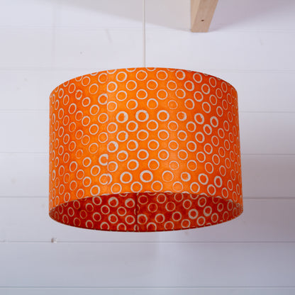 Drum Lamp Shade - P03 - Batik Orange Circles, 40cm(d) x 25cm(h)