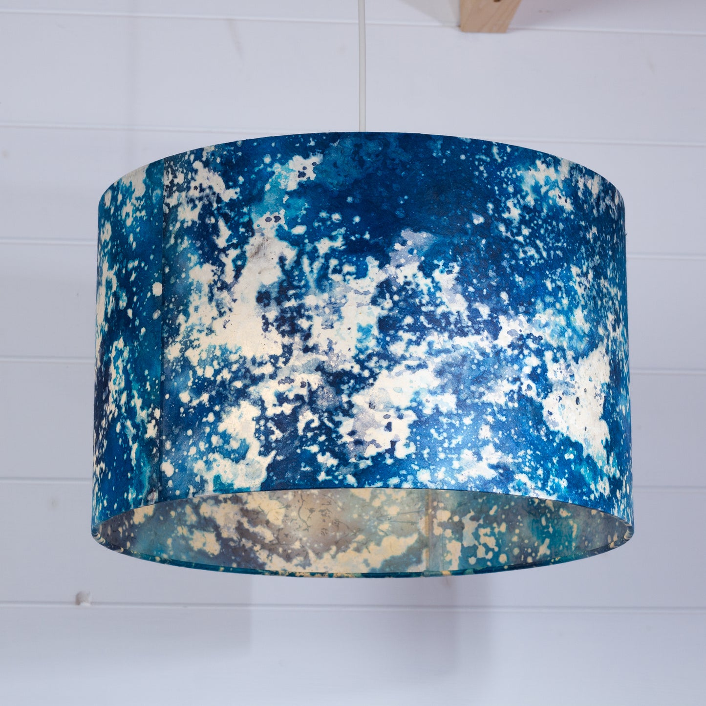 Drum Lamp Shade - B113 Batik Ocean Blues, 40cm(d) x 25cm(h)