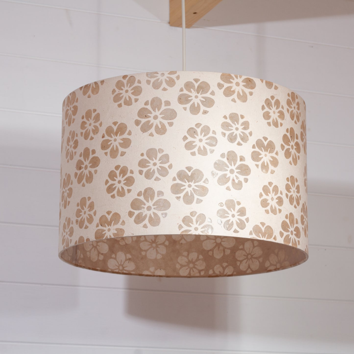 Drum Lamp Shade - P75 ~ Batik Star Flower Natural, 40cm(d) x 25cm(h)