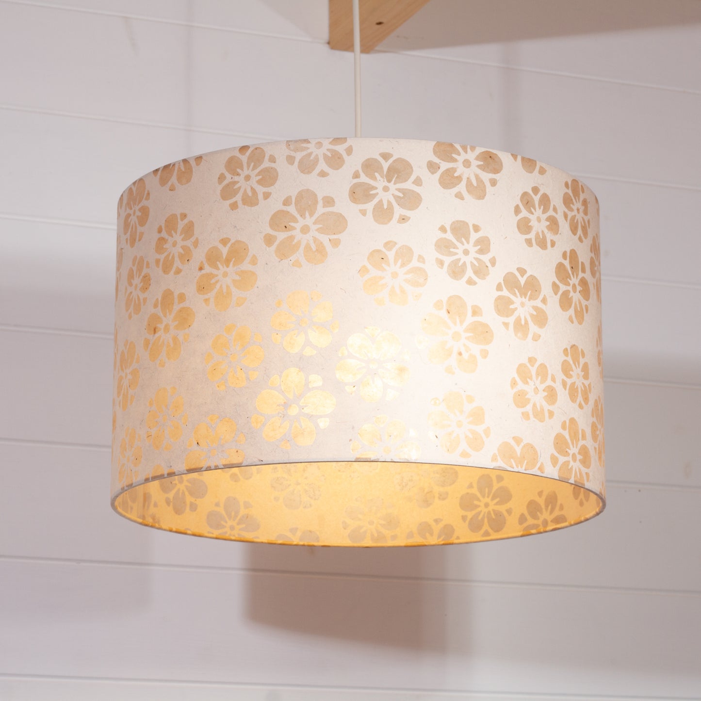 Drum Lamp Shade - P75 ~ Batik Star Flower Natural, 40cm(d) x 25cm(h)