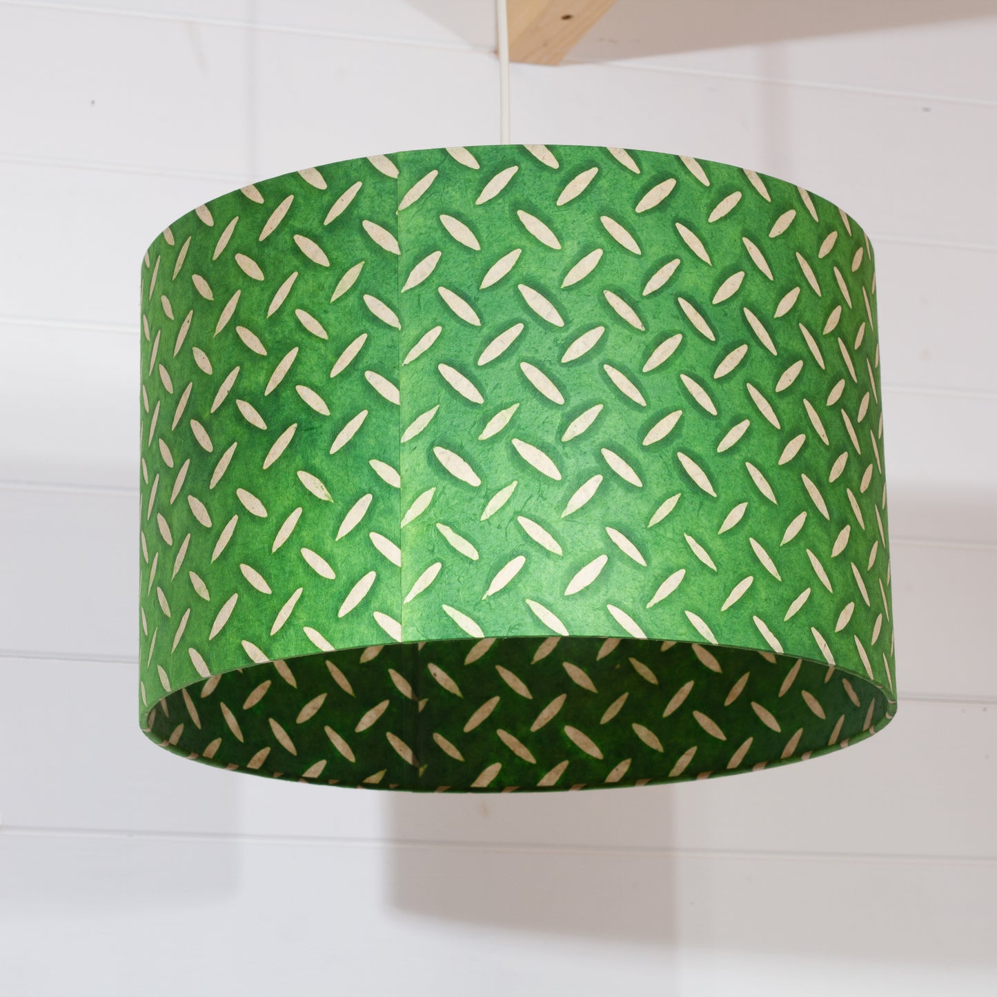 Drum Lamp Shade - P96 ~ Batik Tread Plate Green, 40cm(d) x 25cm(h)