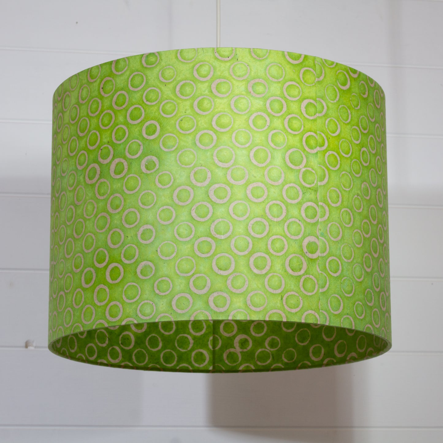 Drum Lamp Shade - P02 - Batik Lime Circles, 40cm(d) x 30cm(h)