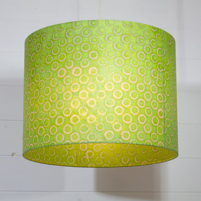 Drum Lamp Shade - P02 - Batik Lime Circles, 40cm(d) x 30cm(h)