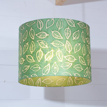 Drum Lamp Shade - P29 - Batik Leaf on Green, 40cm(d) x 30cm(h)