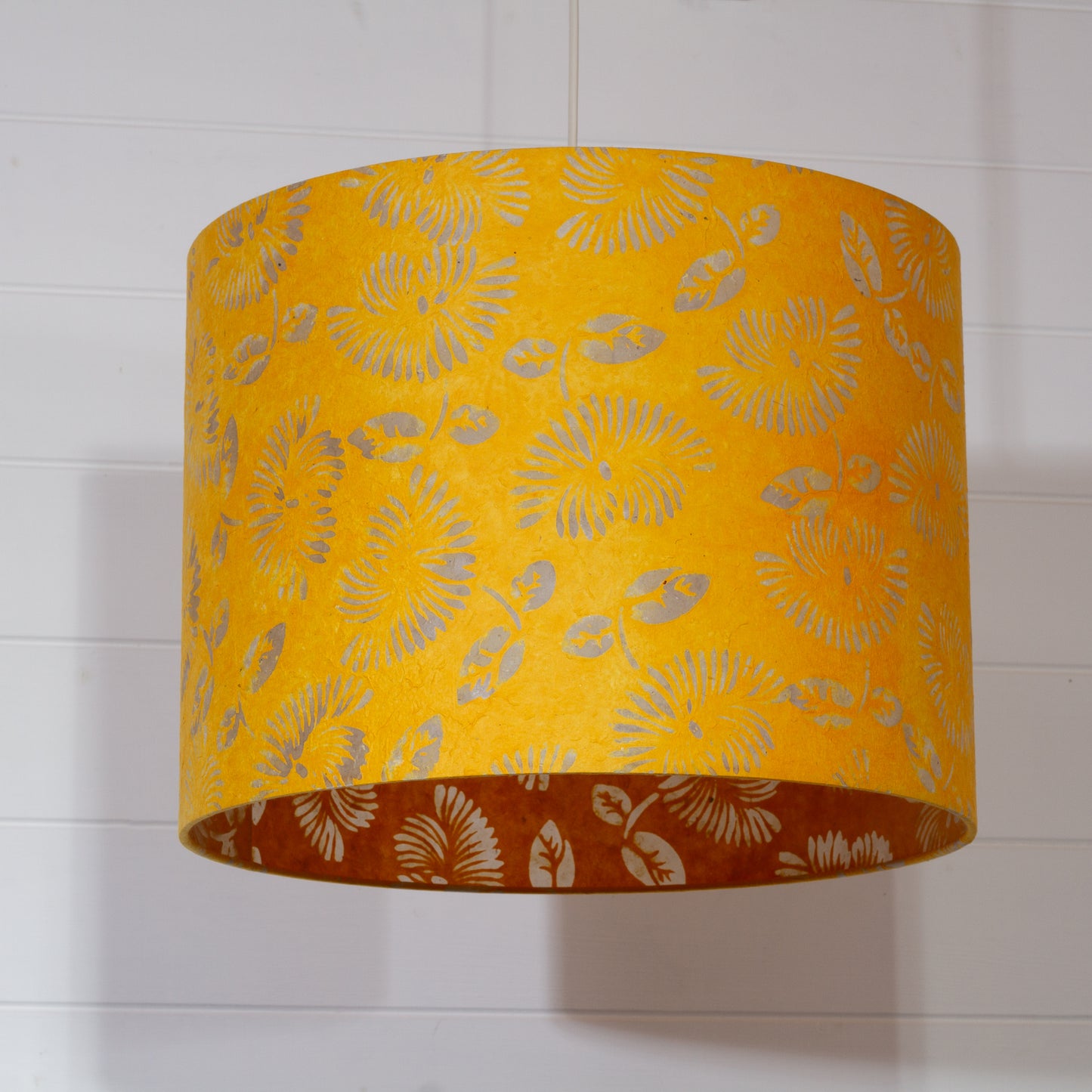 Drum Lamp Shade - B120 - Batik Peony Yellow, 40cm(d) x 30cm(h)