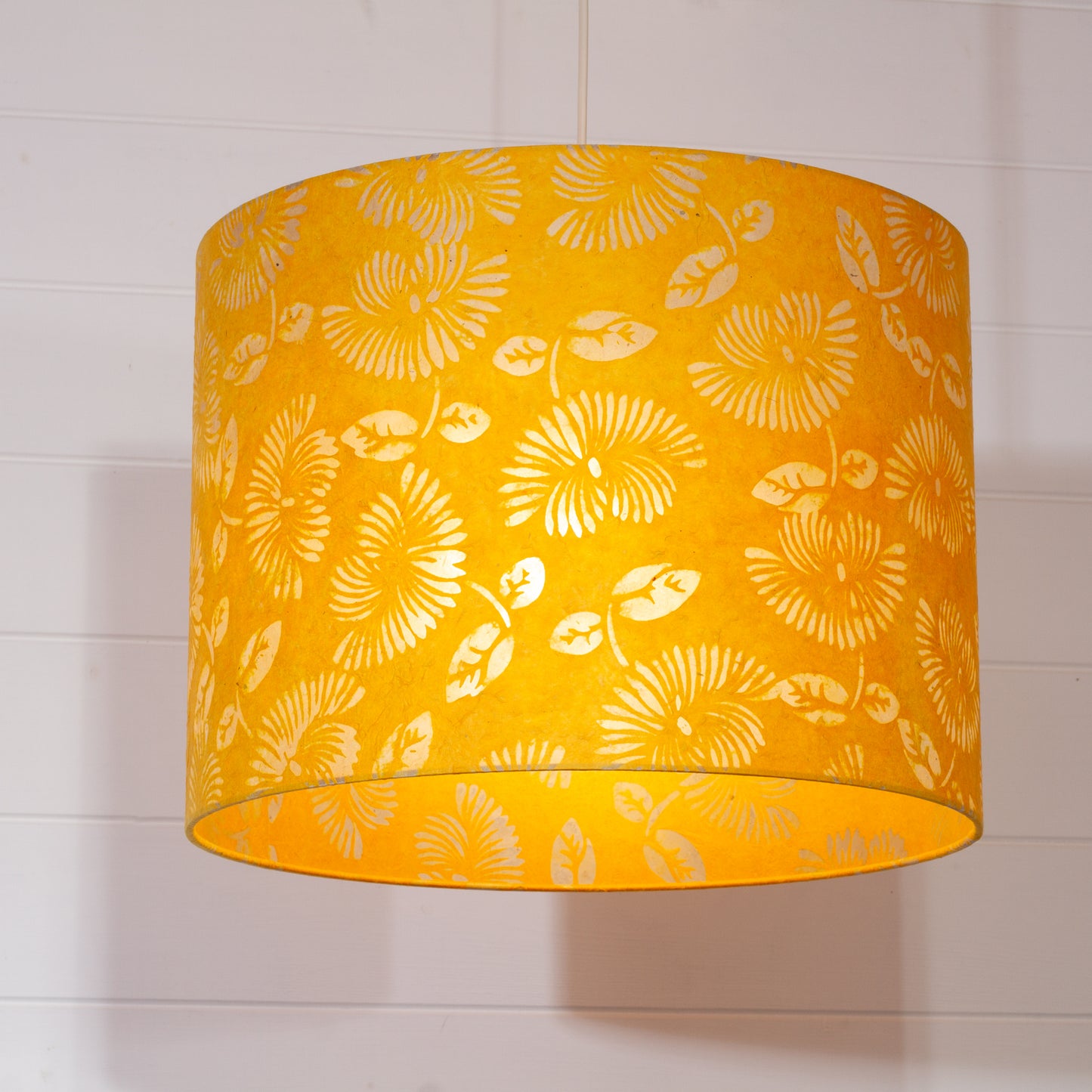 Drum Lamp Shade - B120 - Batik Peony Yellow, 40cm(d) x 30cm(h)