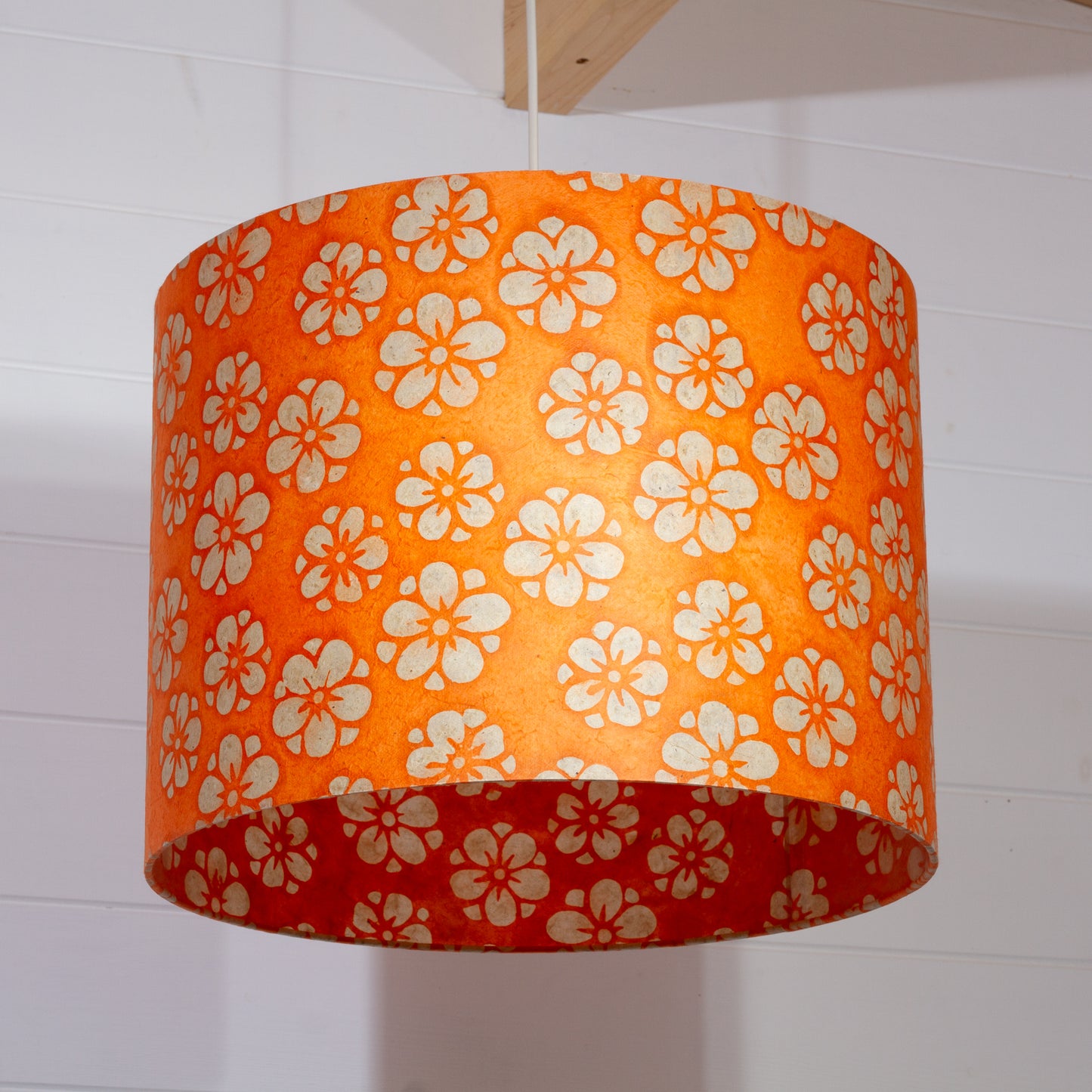 Drum Lamp Shade - P94 - Batik Star Flower on Orange, 40cm(d) x 30cm(h)
