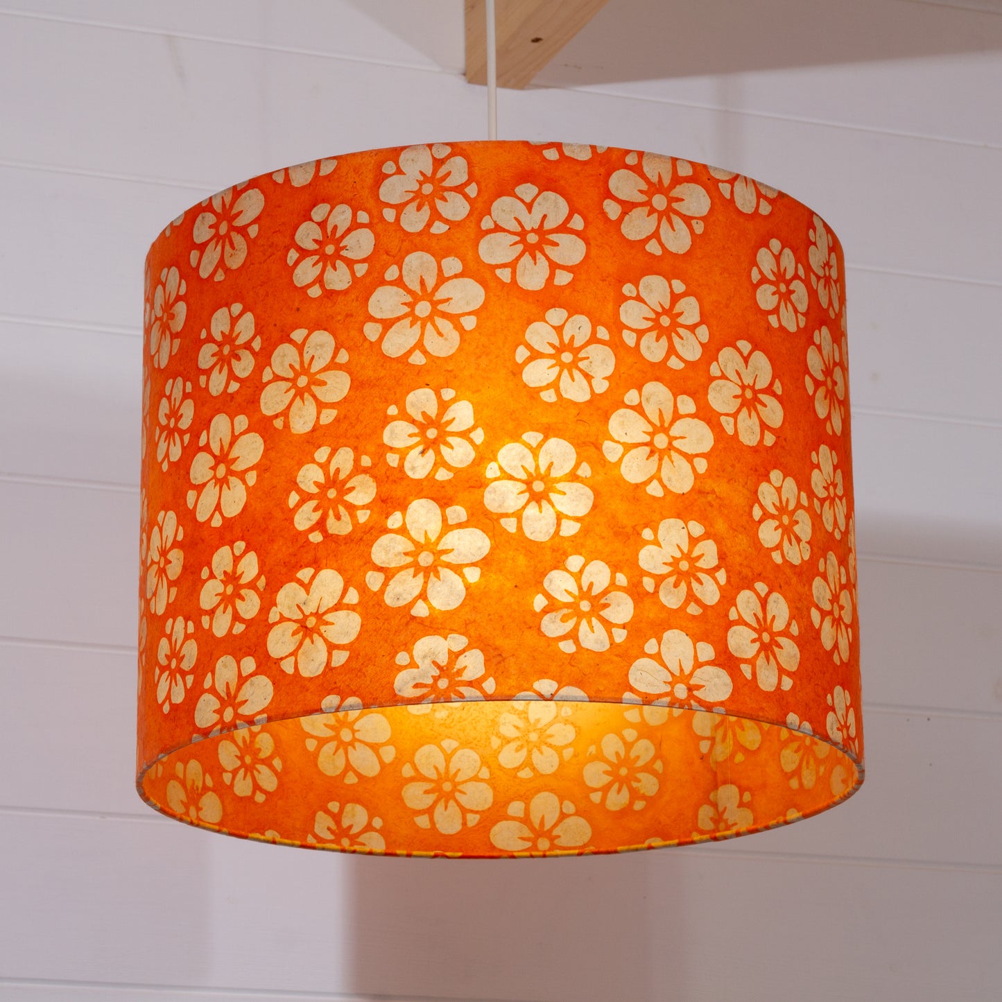 Drum Lamp Shade - P94 - Batik Star Flower on Orange, 40cm(d) x 30cm(h)