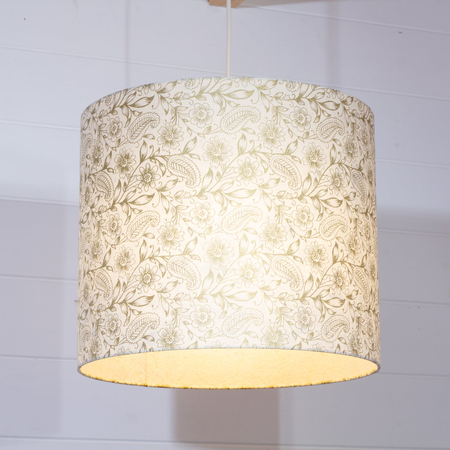 Drum Lamp Shade - P69 ~ Garden Gold on Natural, 35cm(d) x 30cm(h)
