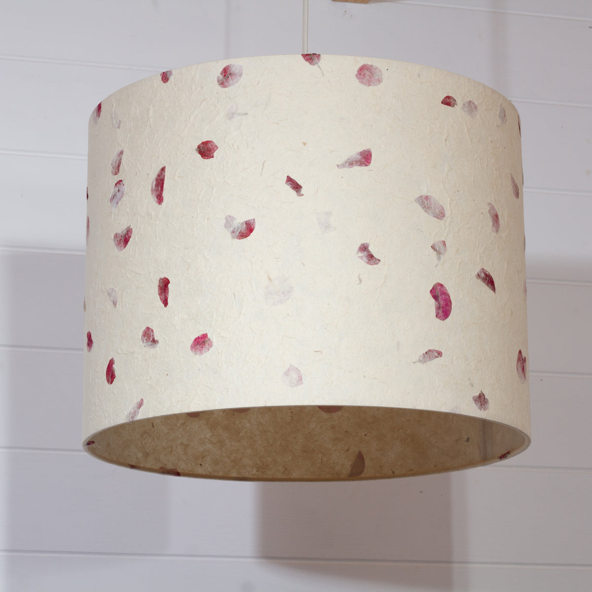 Drum Lamp Shade - P33 - Rose Petals on Natural Lokta, 40cm(d) x 30cm(h)