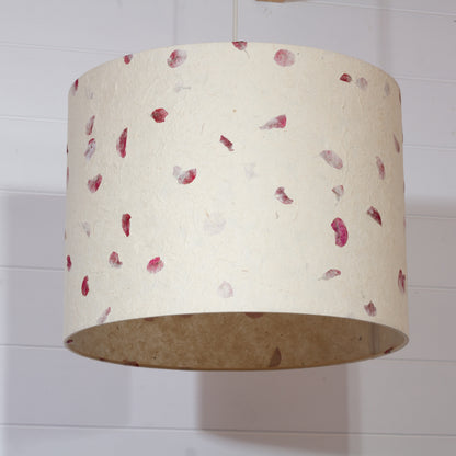 Drum Lamp Shade - P33 - Rose Petals on Natural Lokta, 40cm(d) x 30cm(h)