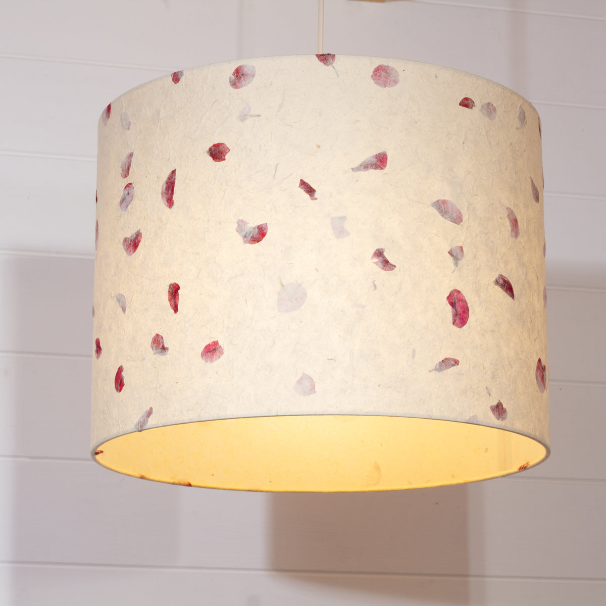 Drum Lamp Shade - P33 - Rose Petals on Natural Lokta, 40cm(d) x 30cm(h)