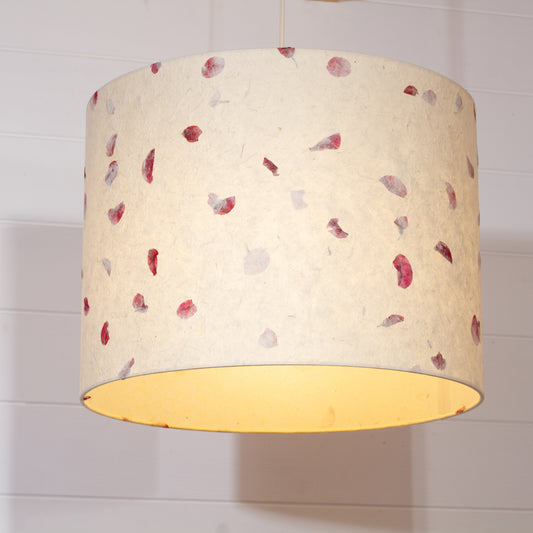 Drum Lamp Shade - P33 - Rose Petals on Natural Lokta, 40cm(d) x 30cm(h)