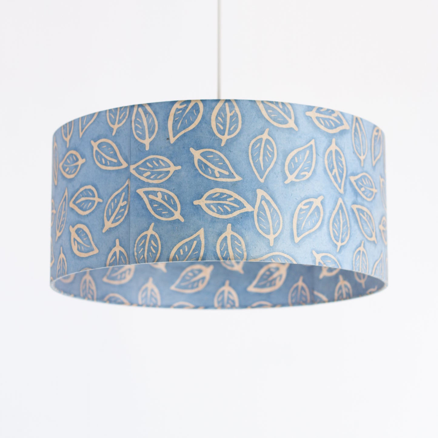 Drum Lamp Shade - P31 - Batik Leaf on Blue, 45cm(d) x 20cm(h)