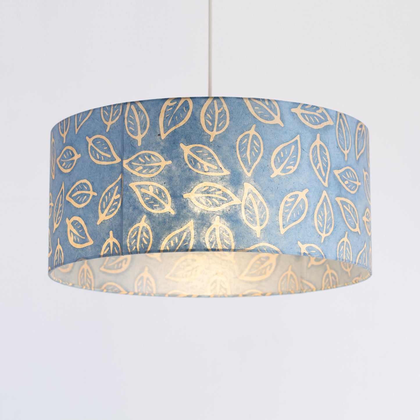 Drum Lamp Shade - P31 - Batik Leaf on Blue, 45cm(d) x 20cm(h)