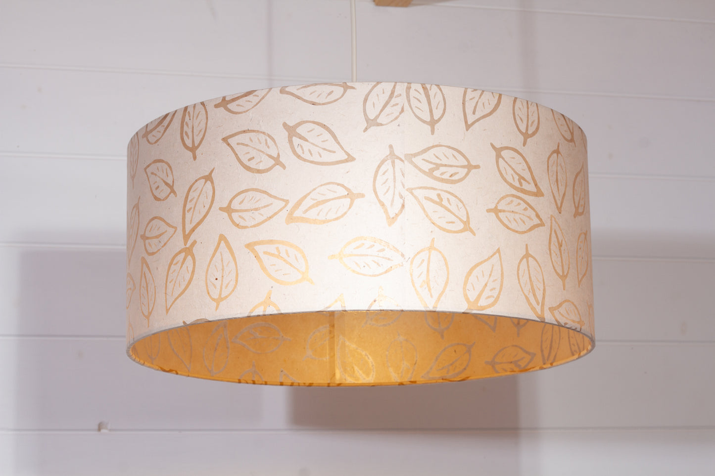 Drum Lamp Shade - P28 - Batik Leaf on Natural, 45cm(d) x 20cm(h)