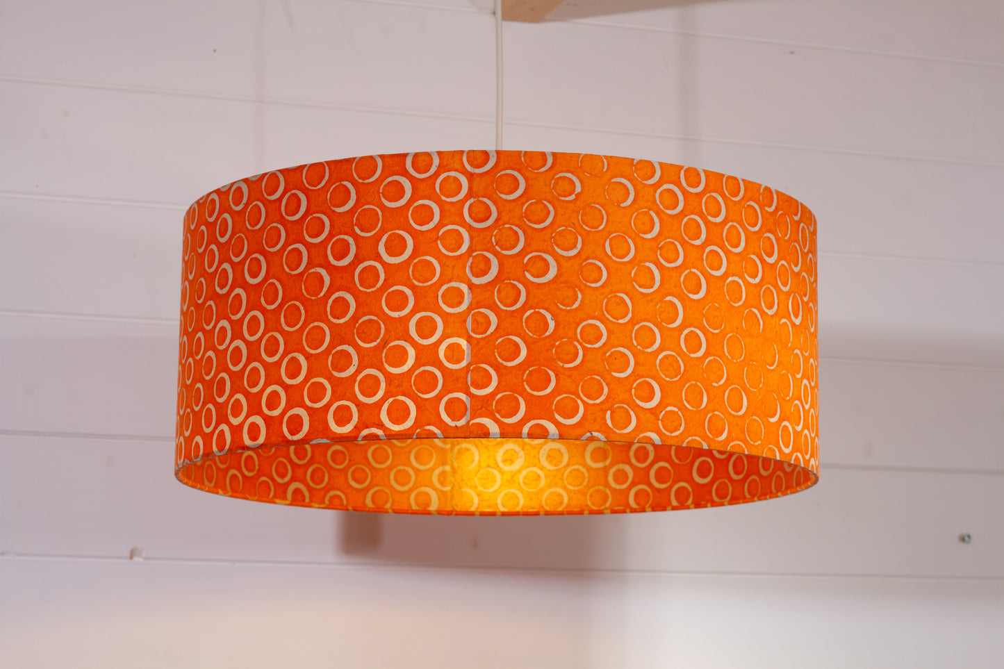 Drum Lamp Shade - P03 - Batik Orange Circles, 50cm(d) x 20cm(h)