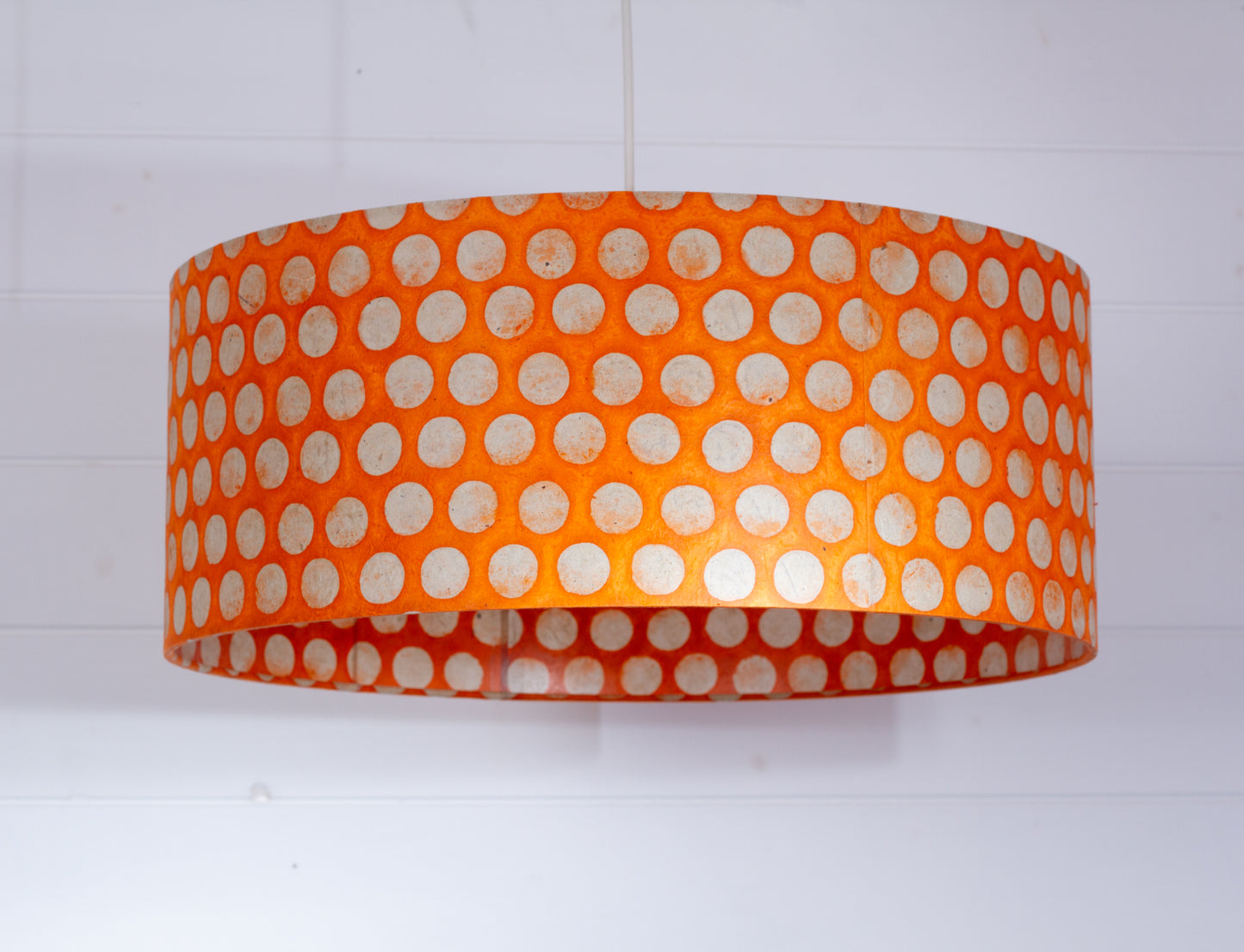 Drum Lamp Shade - B110 ~ Batik Dots on Orange, 50cm(d) x 20cm(h)