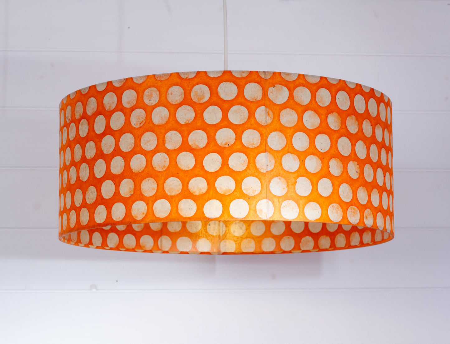 Drum Lamp Shade - B110 ~ Batik Dots on Orange, 50cm(d) x 20cm(h)