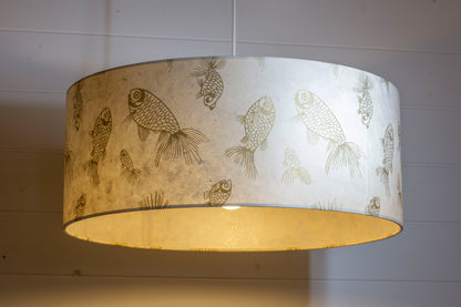 Drum Lamp Shade - P40 - Gold Fish Screen Print on Natural Lokta, 50cm(d) x 20cm(h)