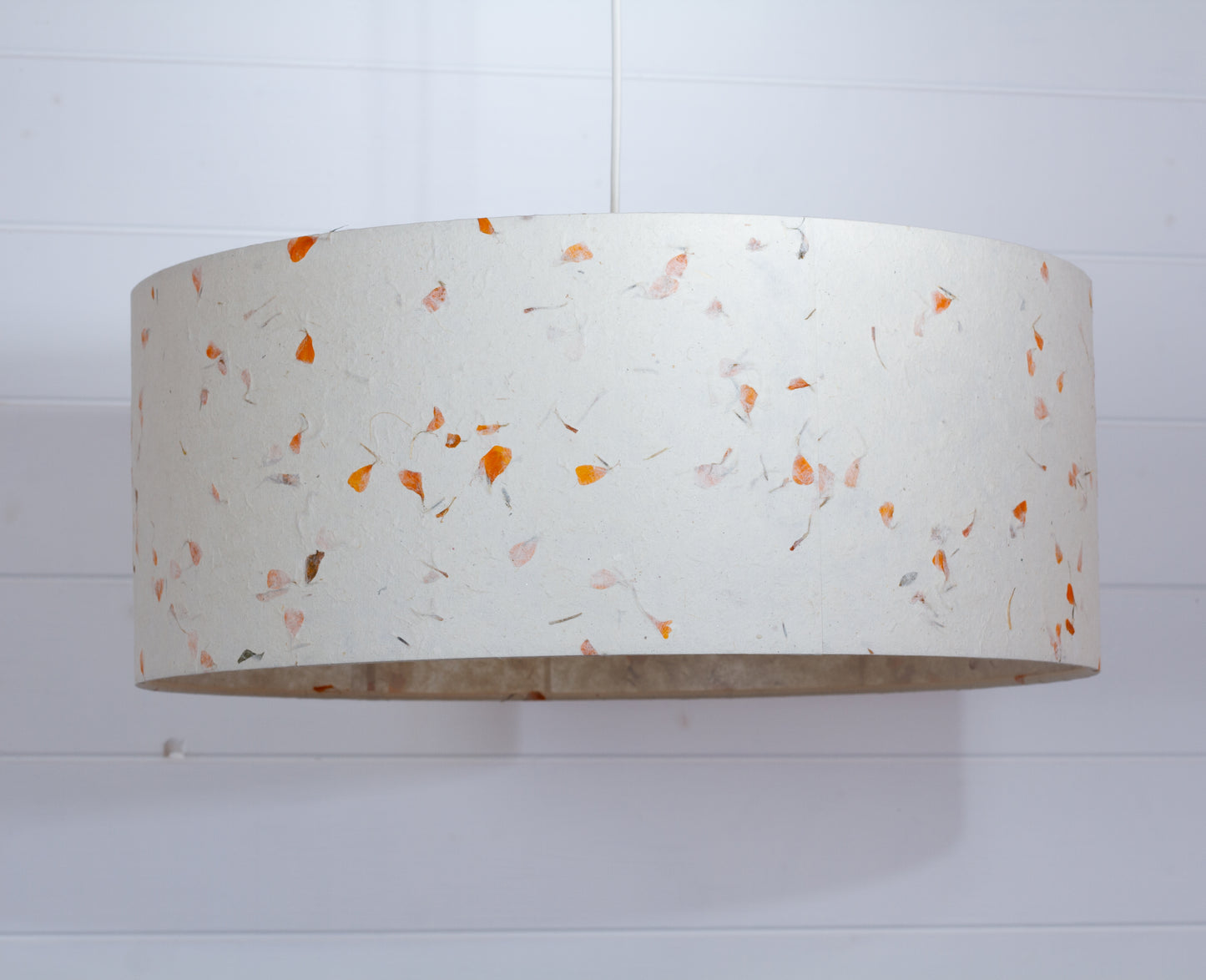 Drum Lamp Shade - P32 - Marigold Petals on Natural Lokta, 50cm(d) x 20cm(h)