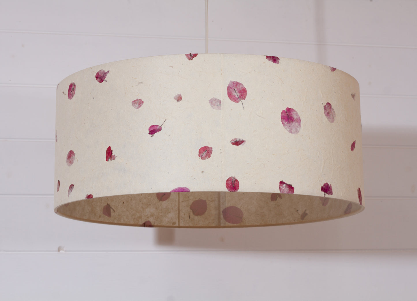 Drum Lamp Shade - P33 - Rose Petals on Natural Lokta, 50cm(d) x 20cm(h)